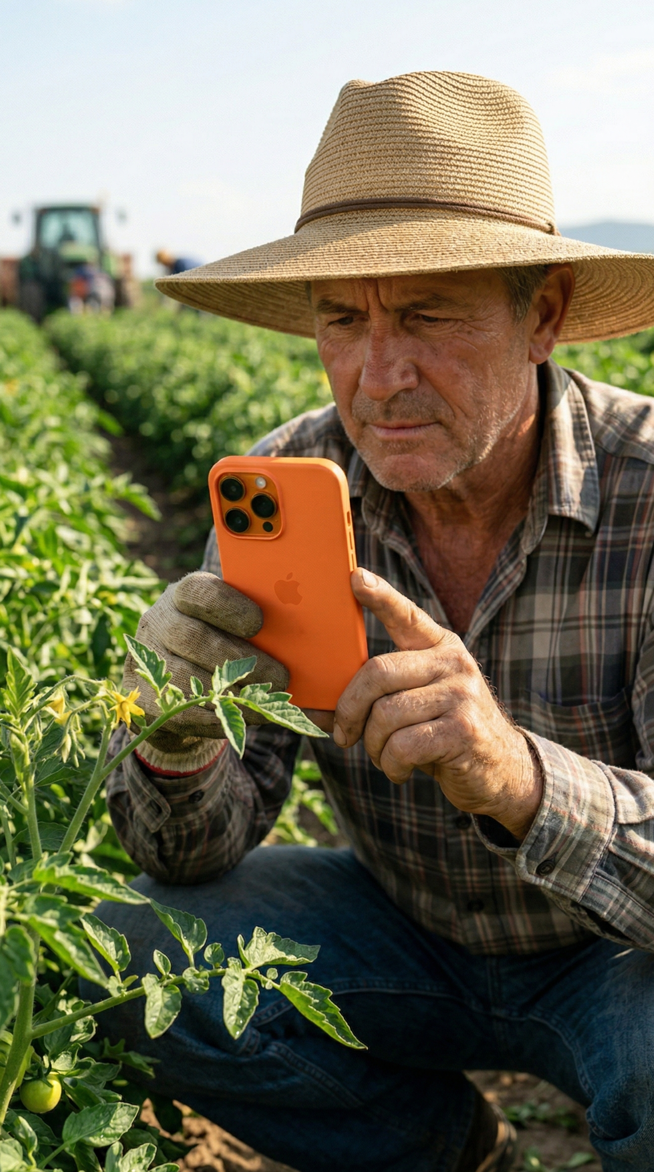 Agricultor usando o Paloni AI no campo